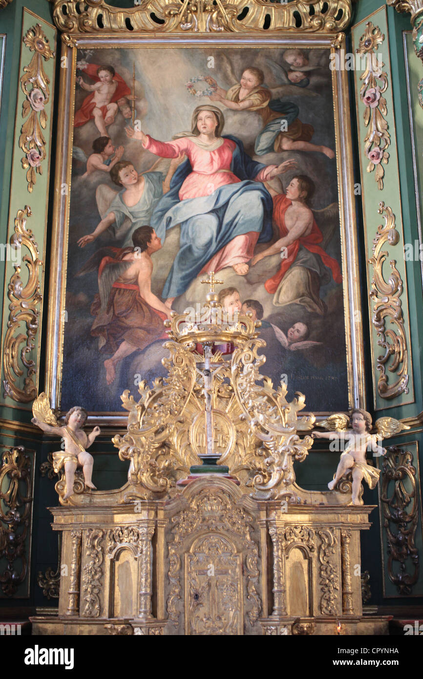 Retablo barroco, la iglesia de Nuestra Señora de la Asunción, cordón, Alta Saboya, Francia, Europa Foto de stock