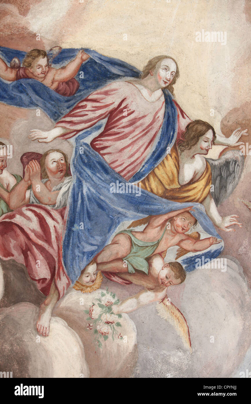 La asunción de la Virgen, Nuestra Señora de la Asunción iglesia, Cordon, Alta Saboya, Francia, Europa Foto de stock