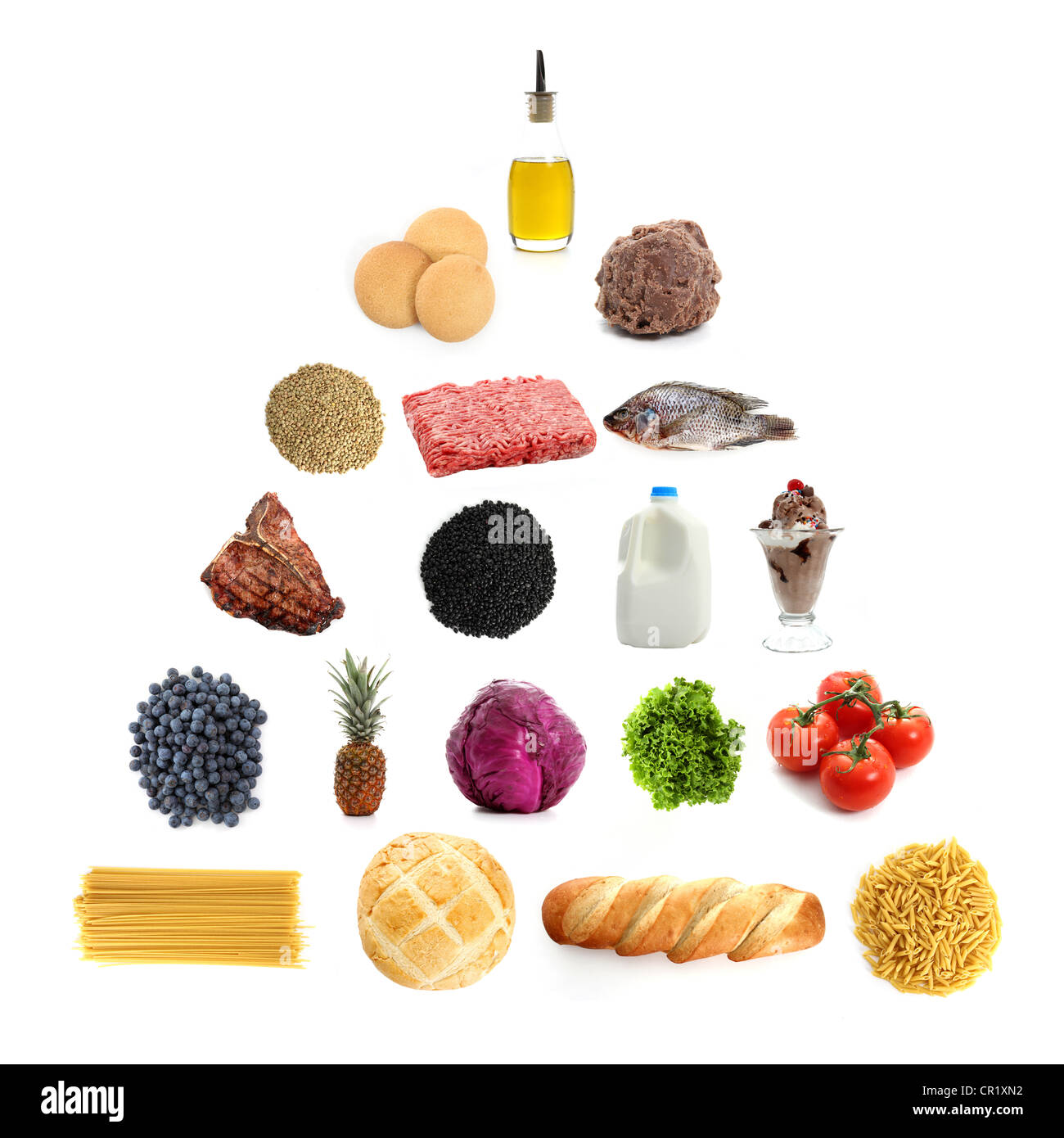 Pirámide de los alimentos que contienen grupos de alimentos esenciales  Fotografía de stock - Alamy
