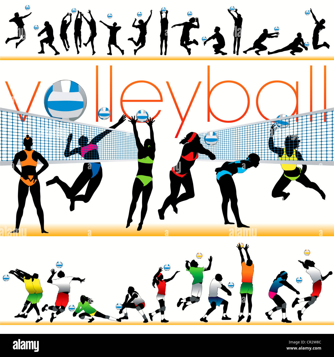 Jugadores de voleibol siluetas Set Foto de stock