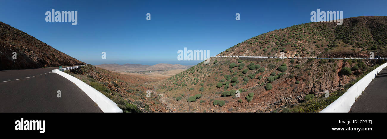Fotos panorámicas de 360 grados de la FV-617 carretera escénica, Fuerteventura, Islas Canarias, España, Europa Foto de stock