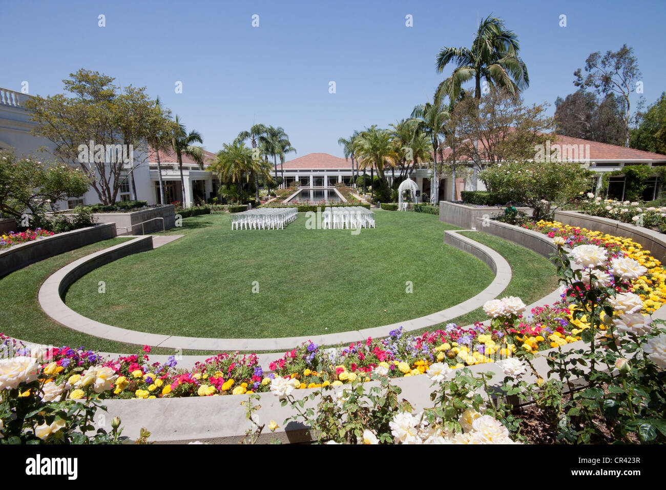 Vista de la réplica de la Casa Blanca de Nixon South Lawn, Biblioteca y Museo, Yorba Linda, CA Foto de stock