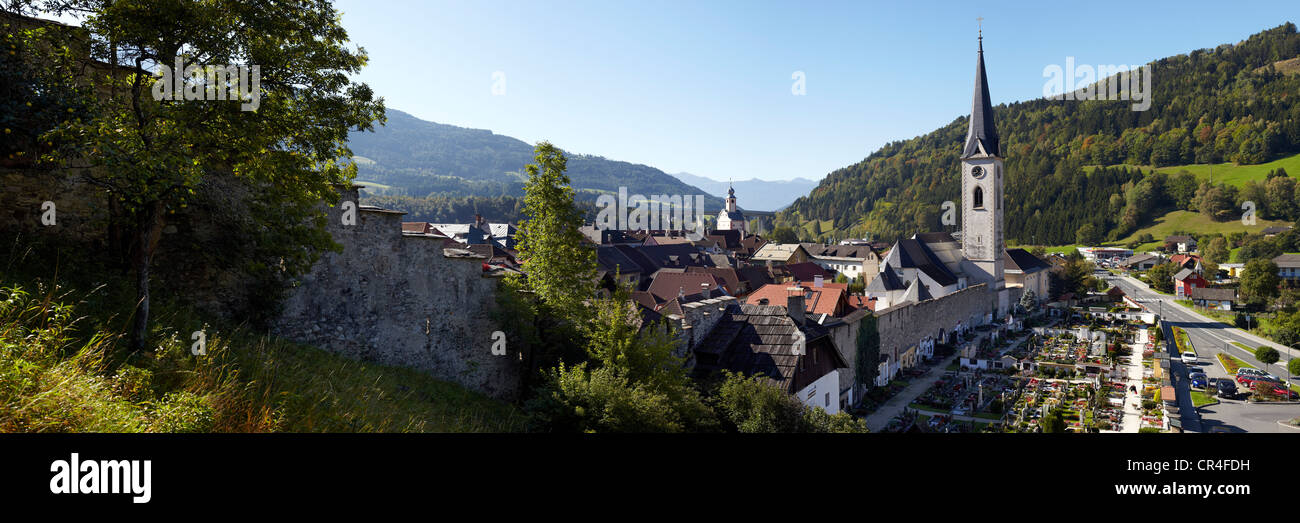 Imagen panorámica, ciudad medieval de Gmuend, Carintia, Austria, Europa Foto de stock
