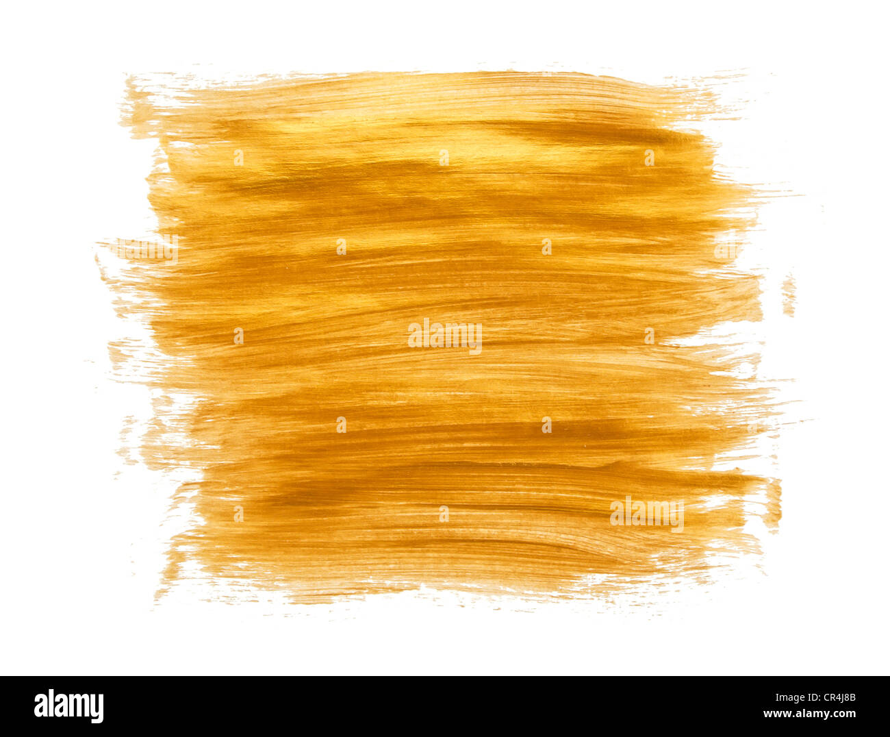 Trazos de pincel pintura acrílica de color oro sobre fondo blanco. Foto de stock