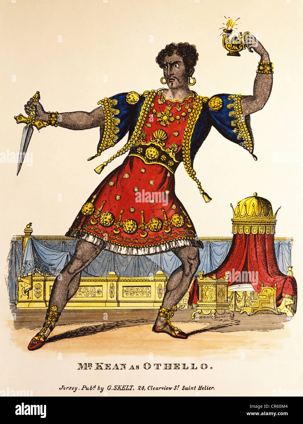 Kean, Edmund, 17.3.1789 - 15.5.1833, actor británico, como Othello, litografía, publicado por G. Skelt, Saint Helier, Jersey, siglo I medio 19, Munich Stadtmuseum, , Foto de stock
