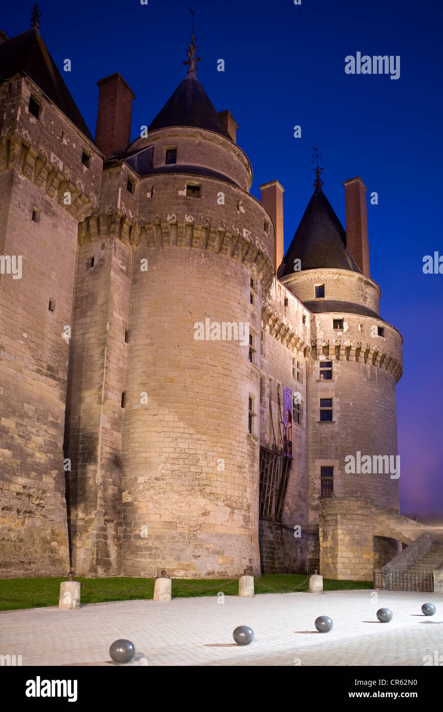 Francia, Indre et Loire, Valle del Loira de Langeais, Patrimonio Mundial de la UNESCO, el castillo del siglo XV. Foto de stock