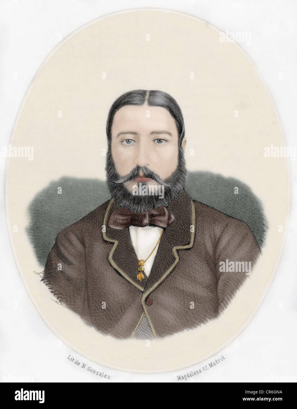 Leopoldo II (1835-1909). El rey de los Belgas. Retrato. Grabado coloreado, 1868. Por llanta. Galeria Universal. Foto de stock