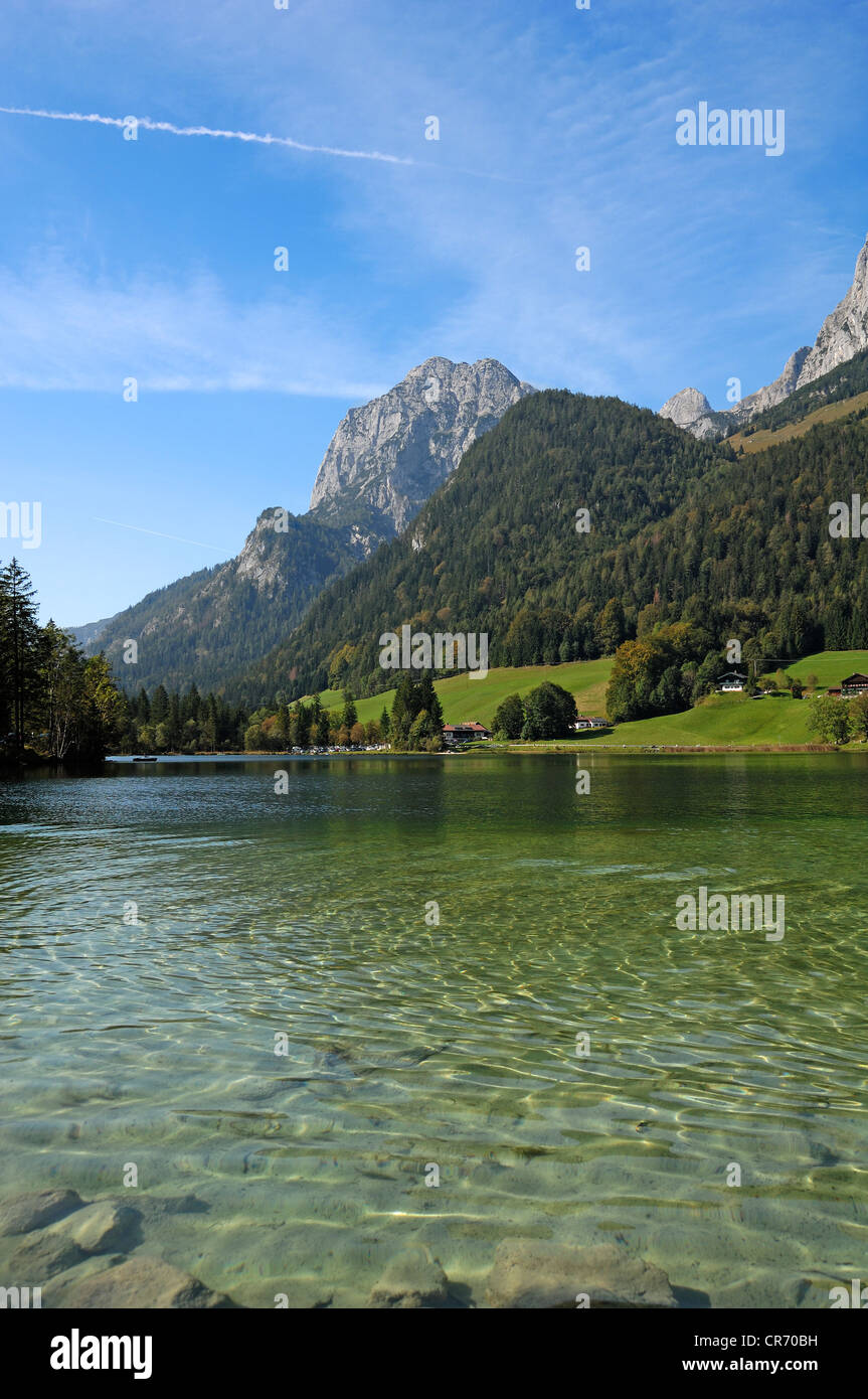 Lago Hintersee con Mt Muehlsturzhoerner, Hintersee, Ramsau, Alta Baviera, Alemania, Europa Foto de stock