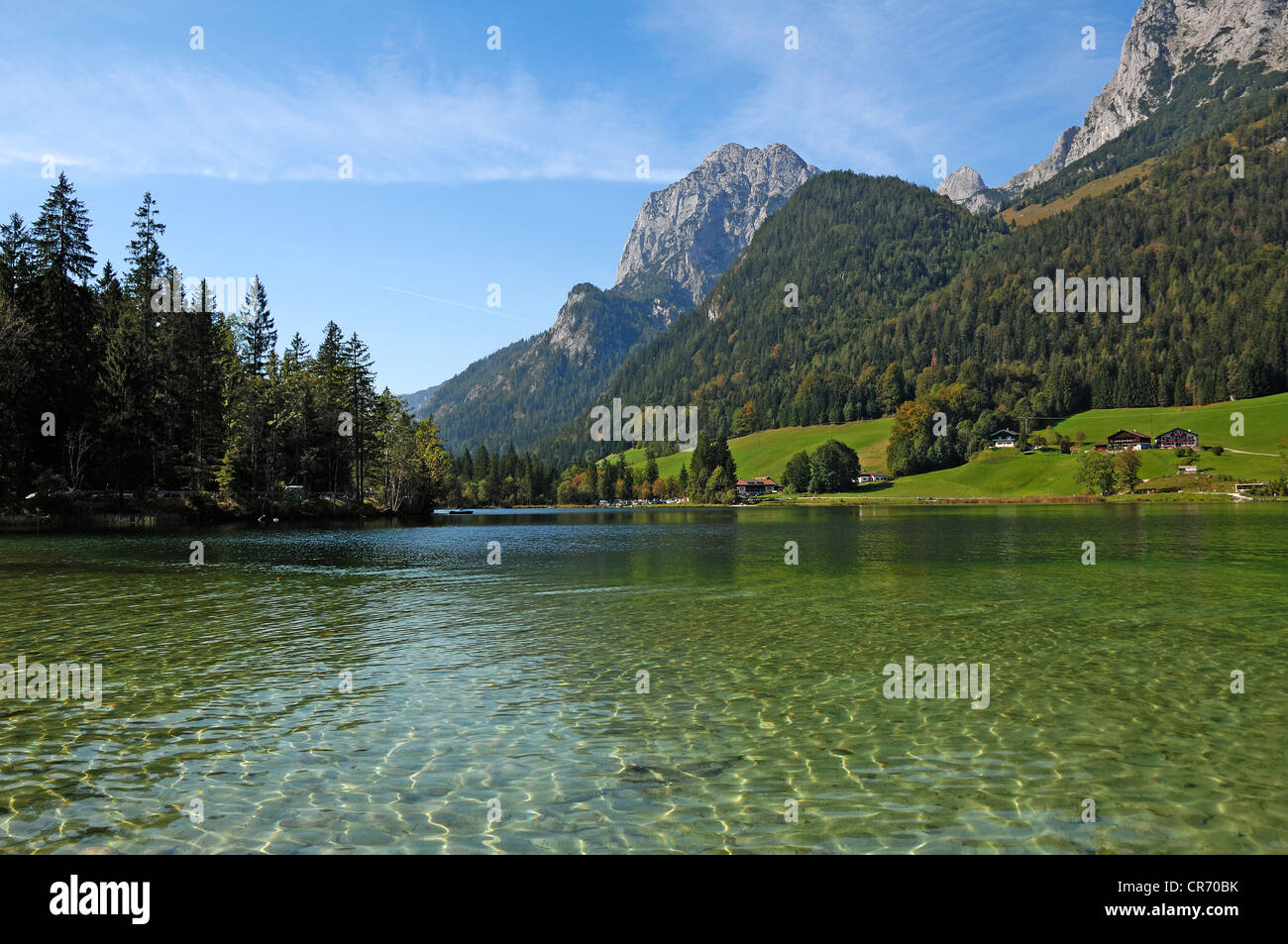 Lago Hintersee con Mt Muehlsturzhoerner, Hintersee, Ramsau, Alta Baviera, Alemania, Europa Foto de stock