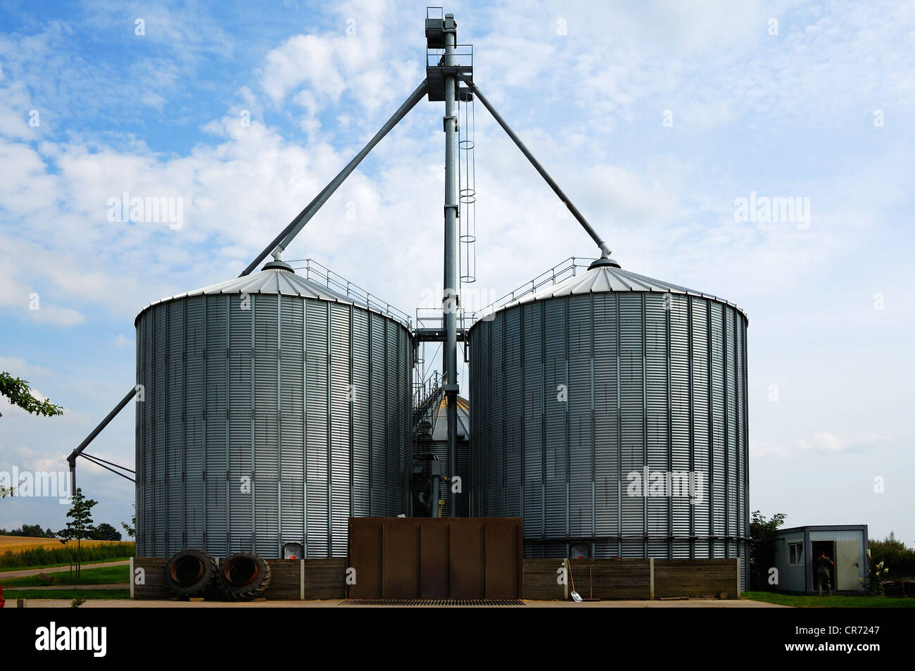 Dos enormes silos de grano, capacidad de alrededor de 1000 toneladas, el Estado federado de Mecklemburgo-Pomerania Occidental, Alemania, Europa Foto de stock