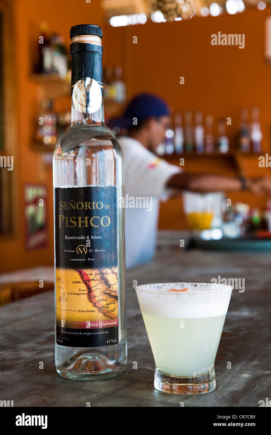 Perú, provincia de Piura, Máncora, pisco sour, bebida nacional Perú y el cóctel favorito de Ernest Hemingway Fotografía stock - Alamy