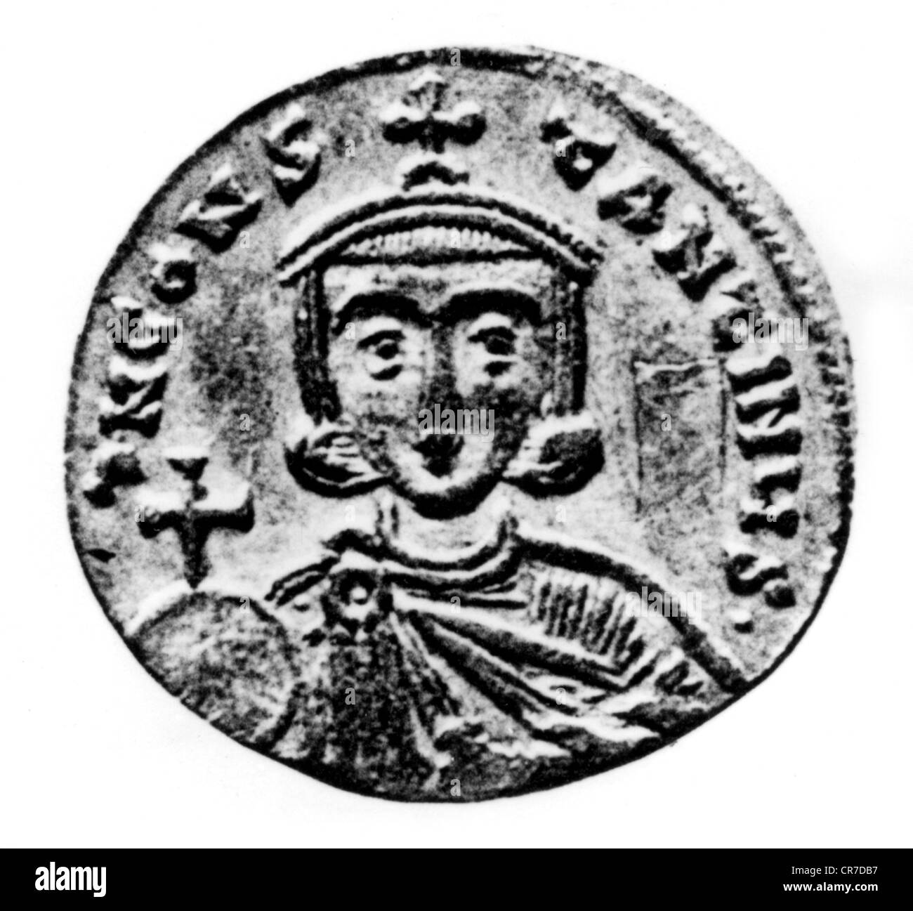 Constantino V, 718 - 14.9.775, el emperador romano oriental 18.6.741 - 14.9.775, retrato, moneda, circa 740, dinastía Isaurian, Bizantino Em Foto de stock