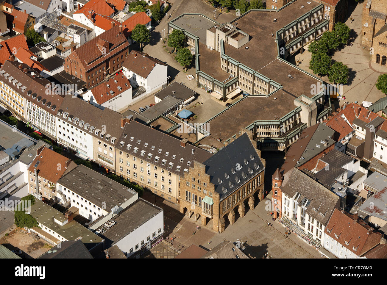 Vista aérea de la ciudad, el ayuntamiento y la administración de Minden, Minden-Luebbecke, Renania del Norte-Westfalia, Alemania, Europa Foto de stock