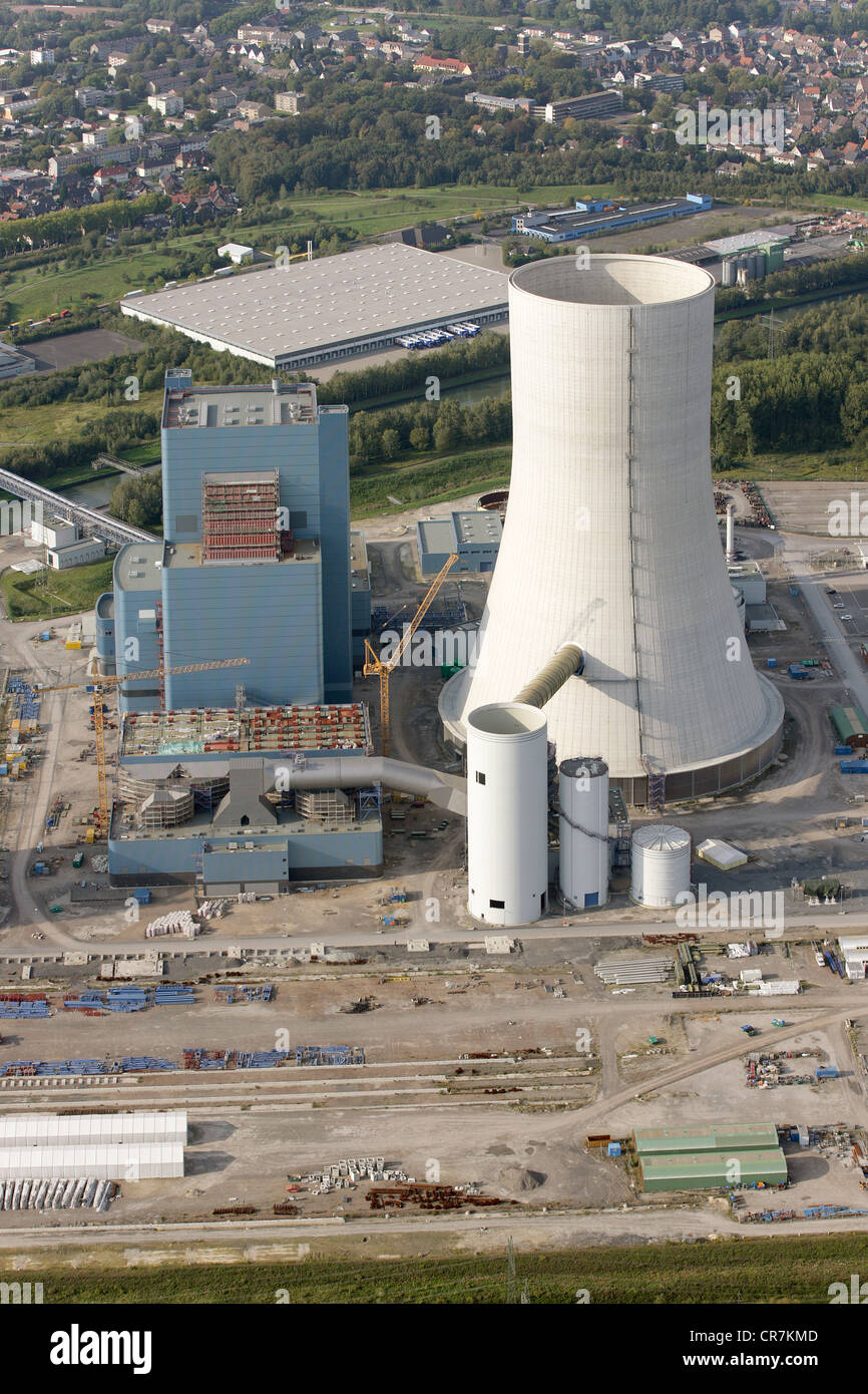 Vista aérea, Datteln 4, E.ON central de carbón en construcción, Datteln, área de Ruhr, Renania del Norte-Westfalia Foto de stock