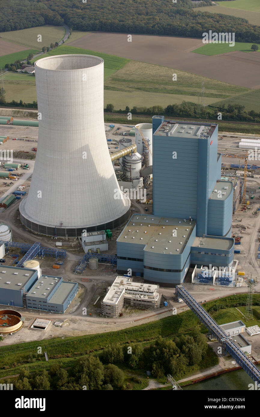 Vista aérea, Datteln 4, E.ON central de carbón en construcción, Datteln, área de Ruhr, Renania del Norte-Westfalia Foto de stock