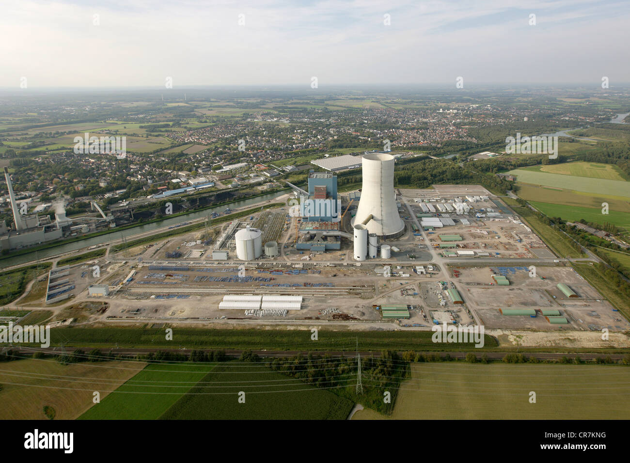 Vista aérea, Datteln 4, E.ON central de carbón en construcción, Datteln, área de Ruhr, Renania del Norte-Westfalia Foto de stock