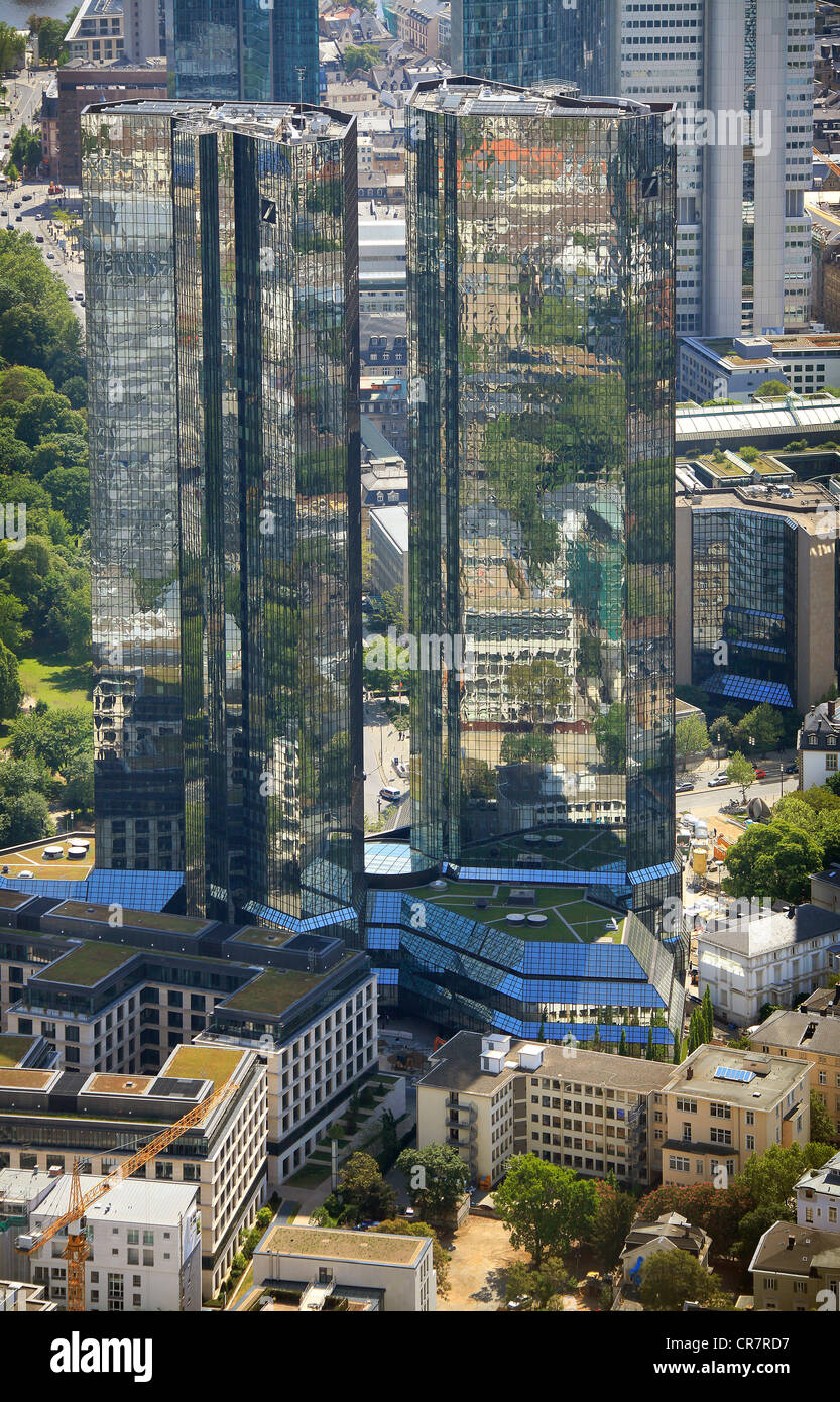Vista aérea, espejos de torres del Deutsche Bank, Banco Central Europeo, BCE, Eurotower, Europabank, Frankfurt am Main, Hesse. Foto de stock