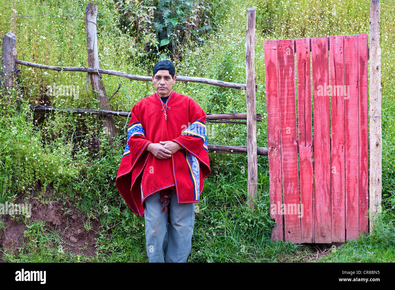 Cusco Perú Provincia Huasao enumerados como pueblo turístico místico Pablo chamán curandero oficiando en la aldea de ceremonia con Foto de stock
