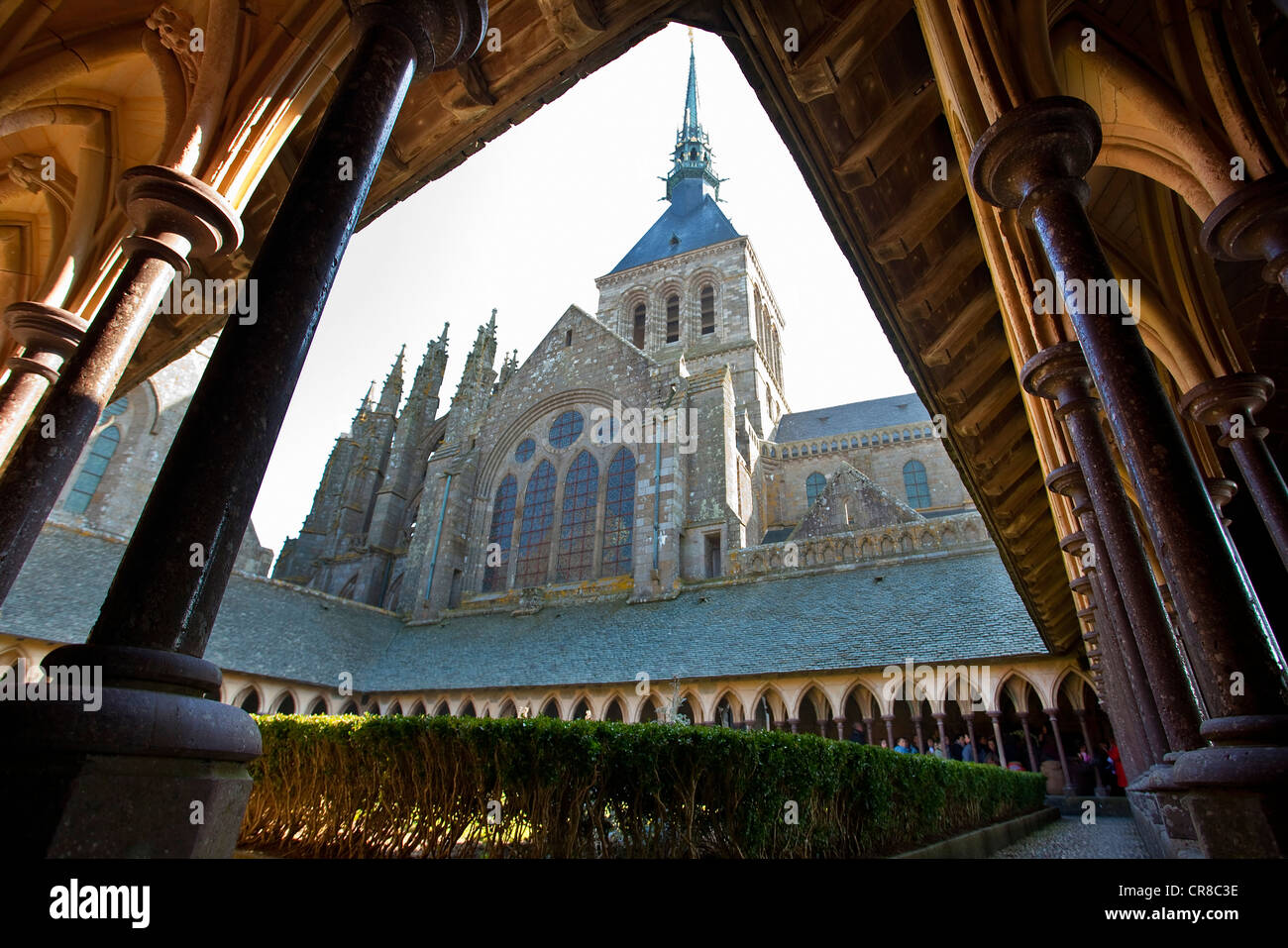 Francia, Manche, Mont Saint Michel, Patrimonio Mundial de la UNESCO, el claustro Foto de stock