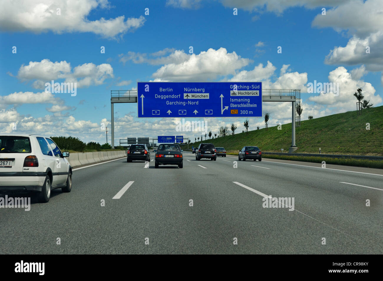 Las indicaciones de la autopista, carretera, Munich, Baviera, Alemania, Europa Foto de stock