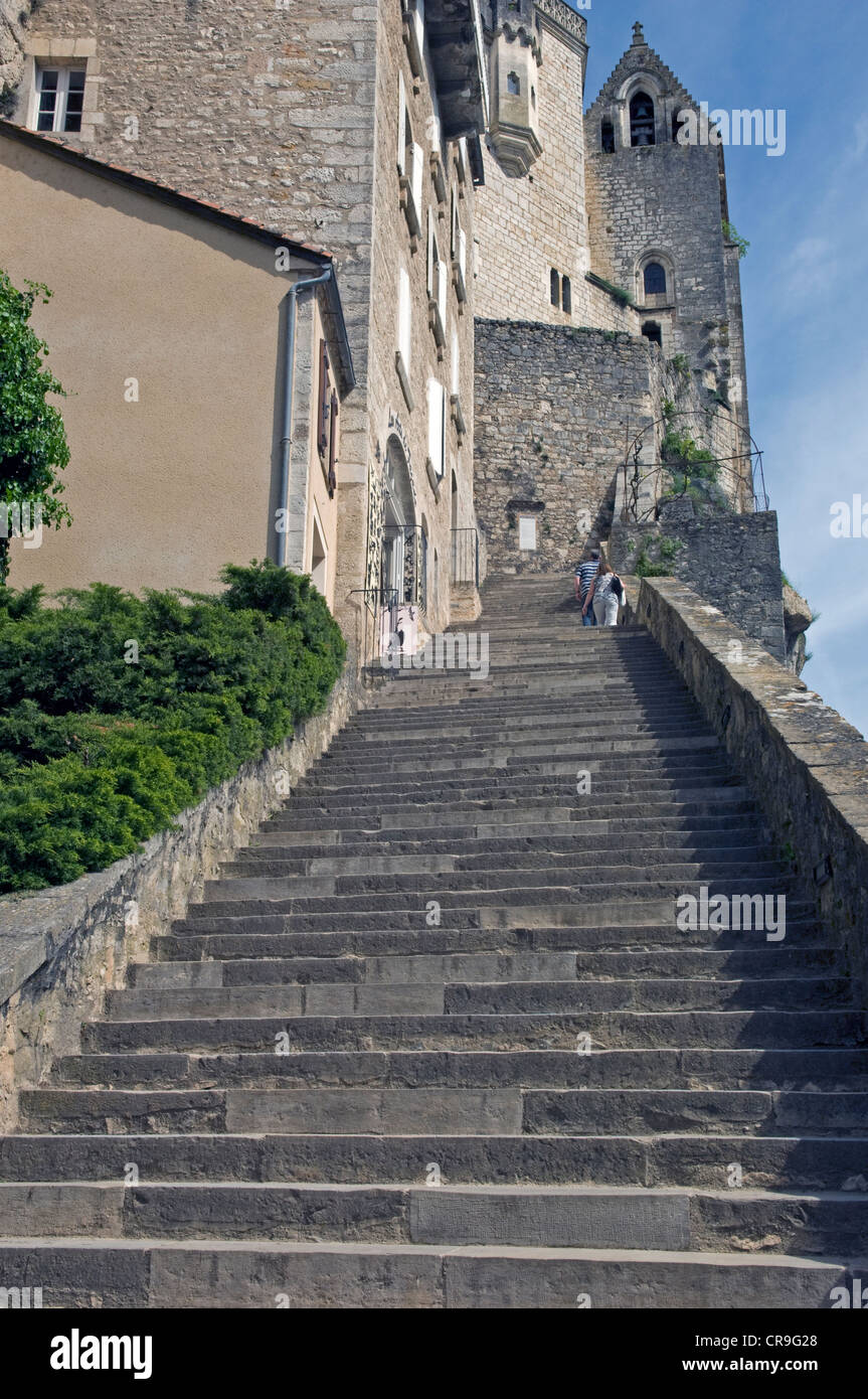 Grand Escalier en Rocamadour en el lote (46) departamento de Francia. Foto de stock