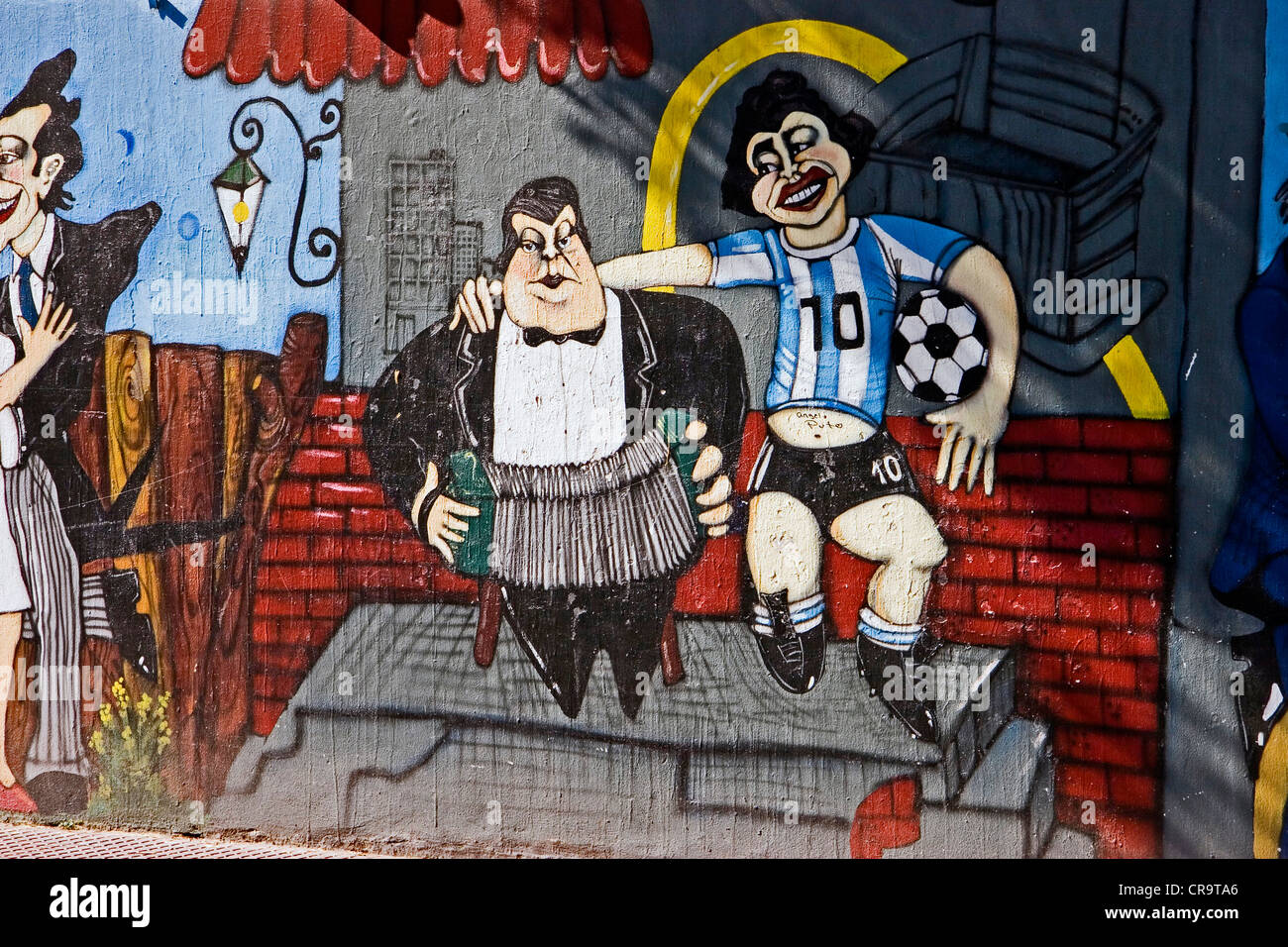 Un mural ( street art) de Diego Armando Maradona en el barrio de La