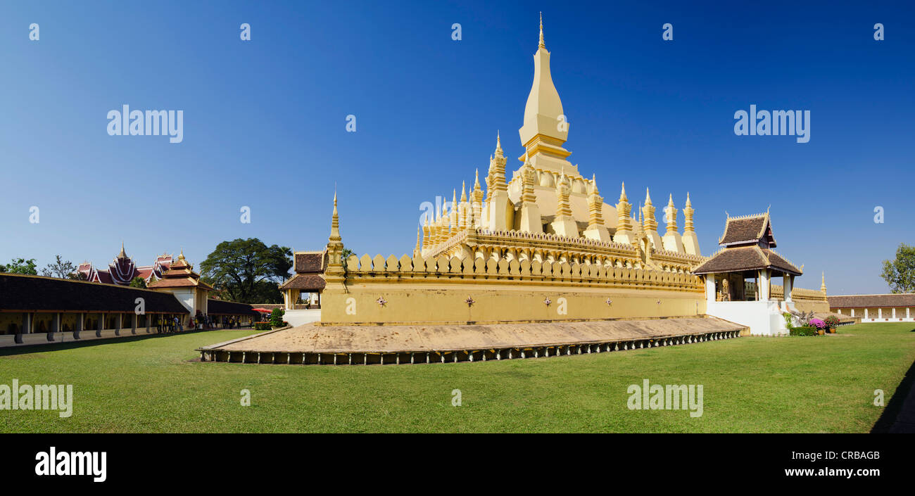 Pha That Luang Stupa, templo, Landmark, en Vientiane, Laos, Indochina, Asia Foto de stock
