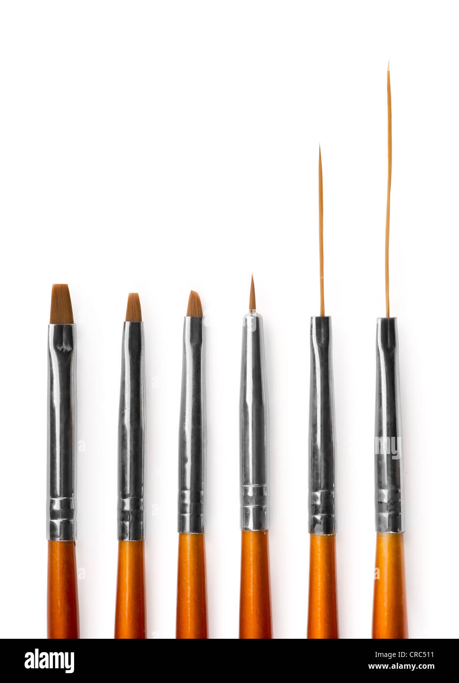 Conjunto de seis profesionales nail art pinceles aislado en blanco Foto de stock