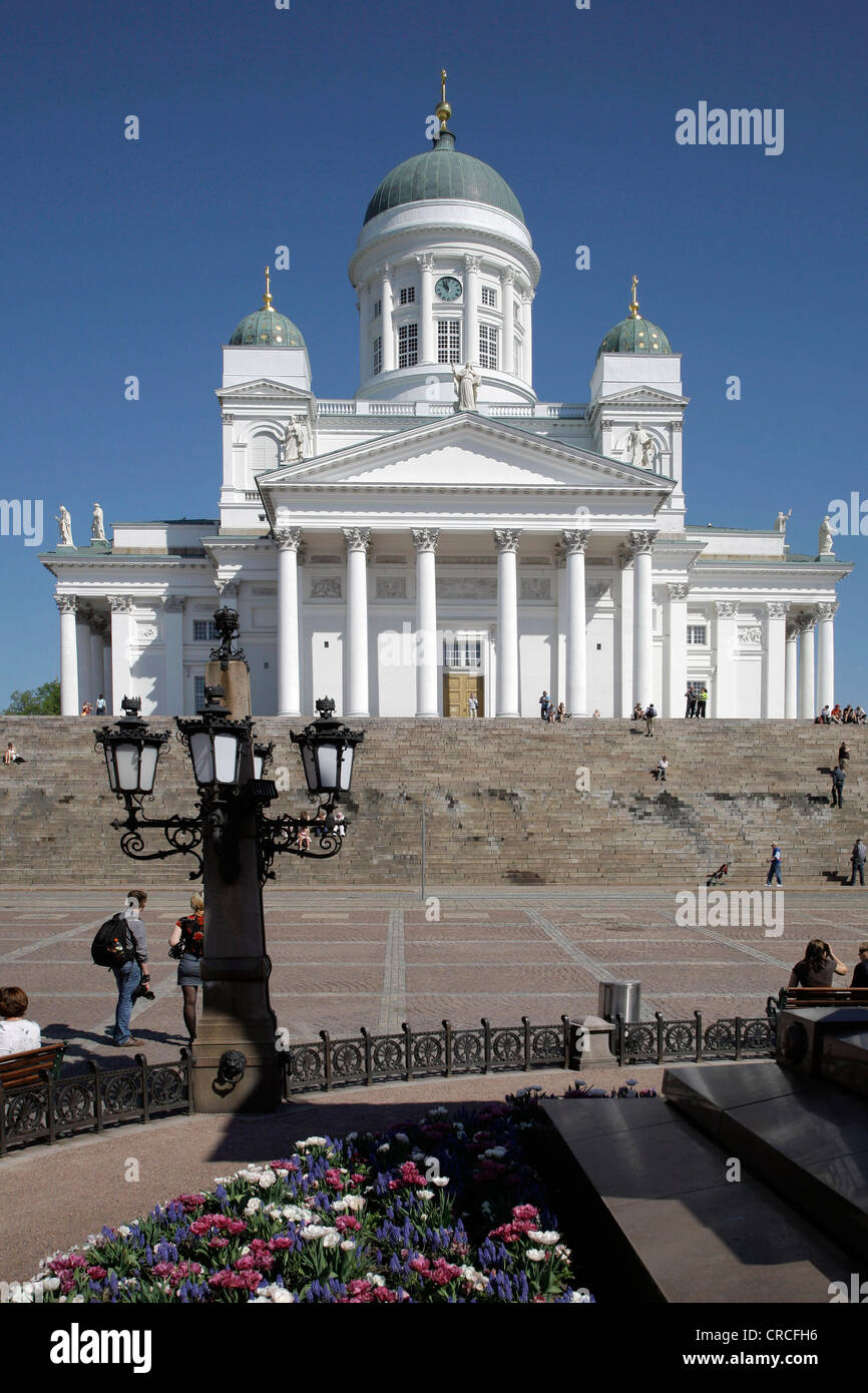 Catedral, la gente en la Plaza del Senado, Helsinki, Finlandia, Europa Foto de stock