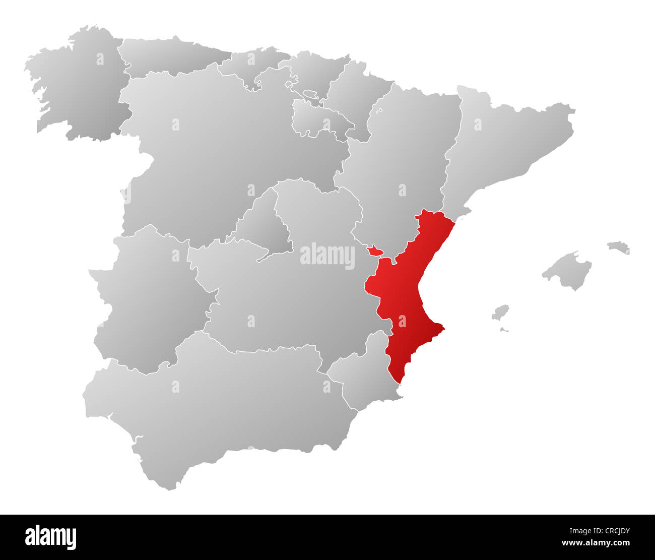 Mapa político de España con las diversas regiones donde la Comunidad  Valenciana está resaltada Fotografía de stock - Alamy