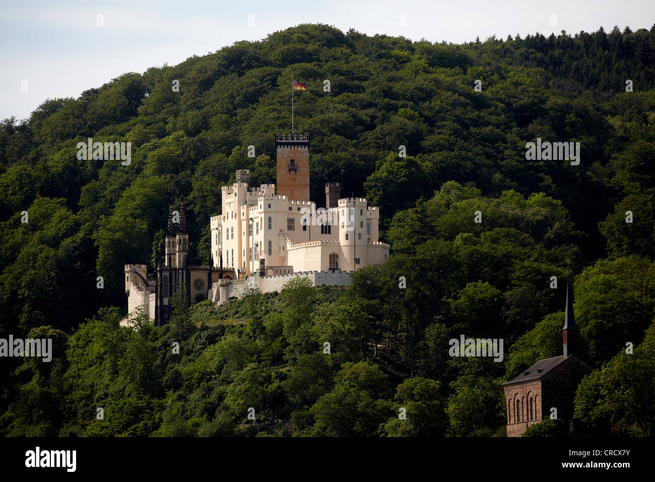 Castillo Stolzenfels Schloss en el Rin, Koblenz, Sitio del Patrimonio Mundial de la UNESCO, el valle del Rin medio superior, Renania-Palatinado Foto de stock