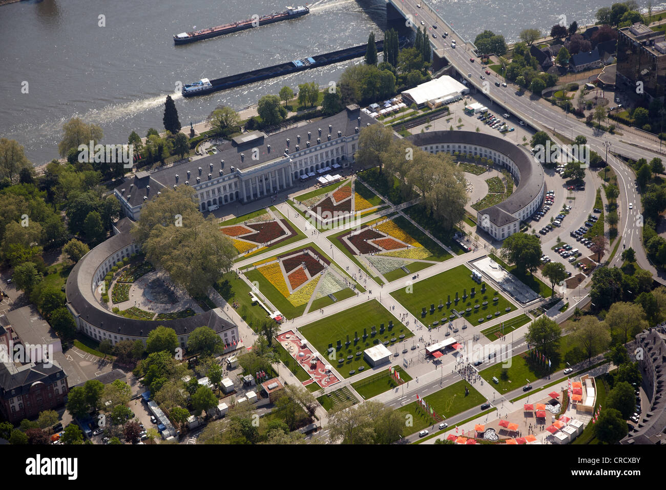 Vista aérea, Kurfuerstliches Schloss o Palacio Electoral Koblenz, Renania-Palatinado, Alemania, Europa Foto de stock