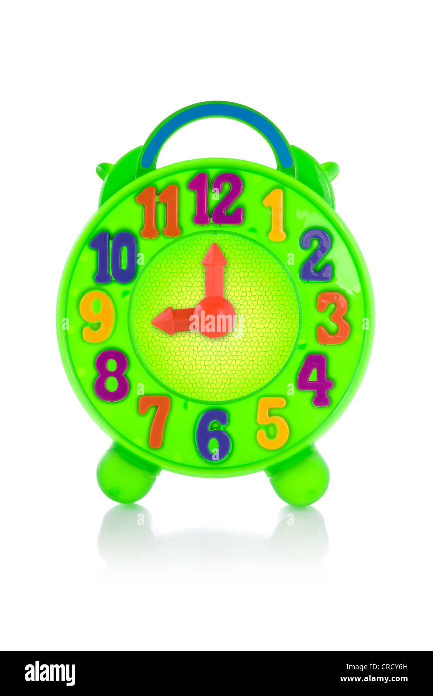 Colorido reloj de juguete para niños, aislado en blanco Fotografía de stock  - Alamy