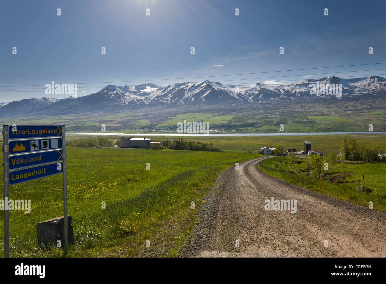 Información turística, la posibilidad de alojamiento o un café en una granja, Islandia, Europa septentrional, Europa Foto de stock