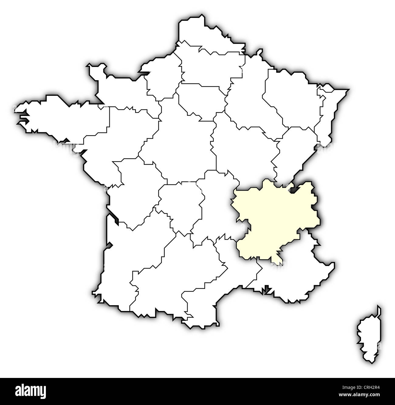 Mapa político de Francia con las diversas regiones donde Rhône-Alpes ...