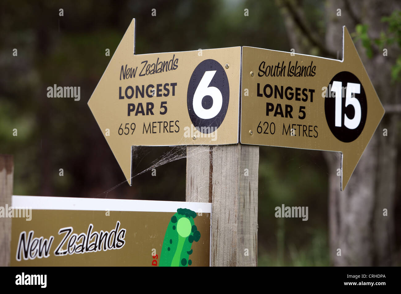 Firmar por el agujero más largo de Nueva Zelanda Foto de stock