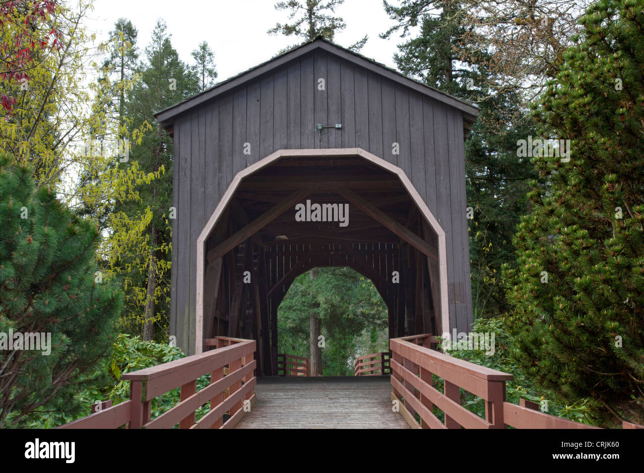 O, en el Condado de Douglas, Pase Creek Covered Bridge, construido en 1925, abarca pasar Creek, en el vaciado, o Foto de stock