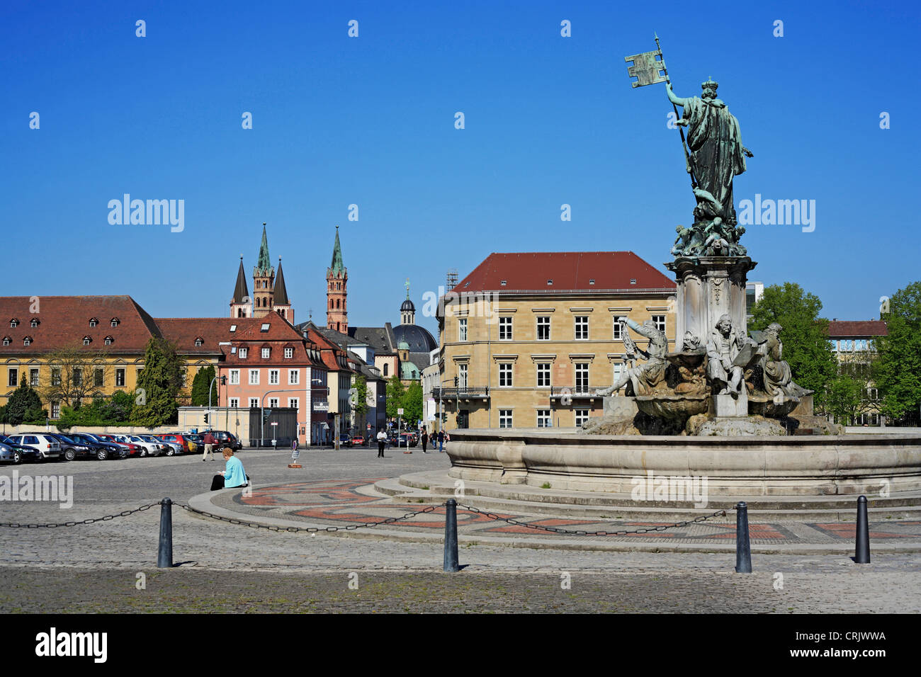 Lugar con estatua en Würzburg, Alemania, Baviera, Wuerzburg Foto de stock