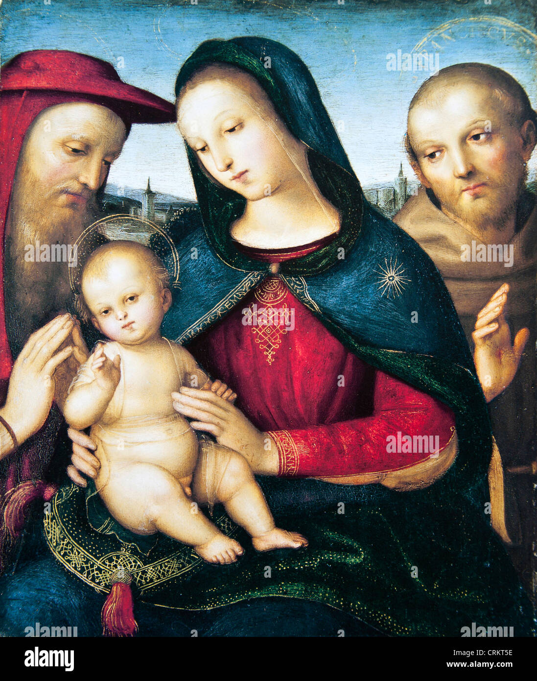 La Virgen y el Niño con los Santos San Jerónimo y San Francisco - Rafael Foto de stock
