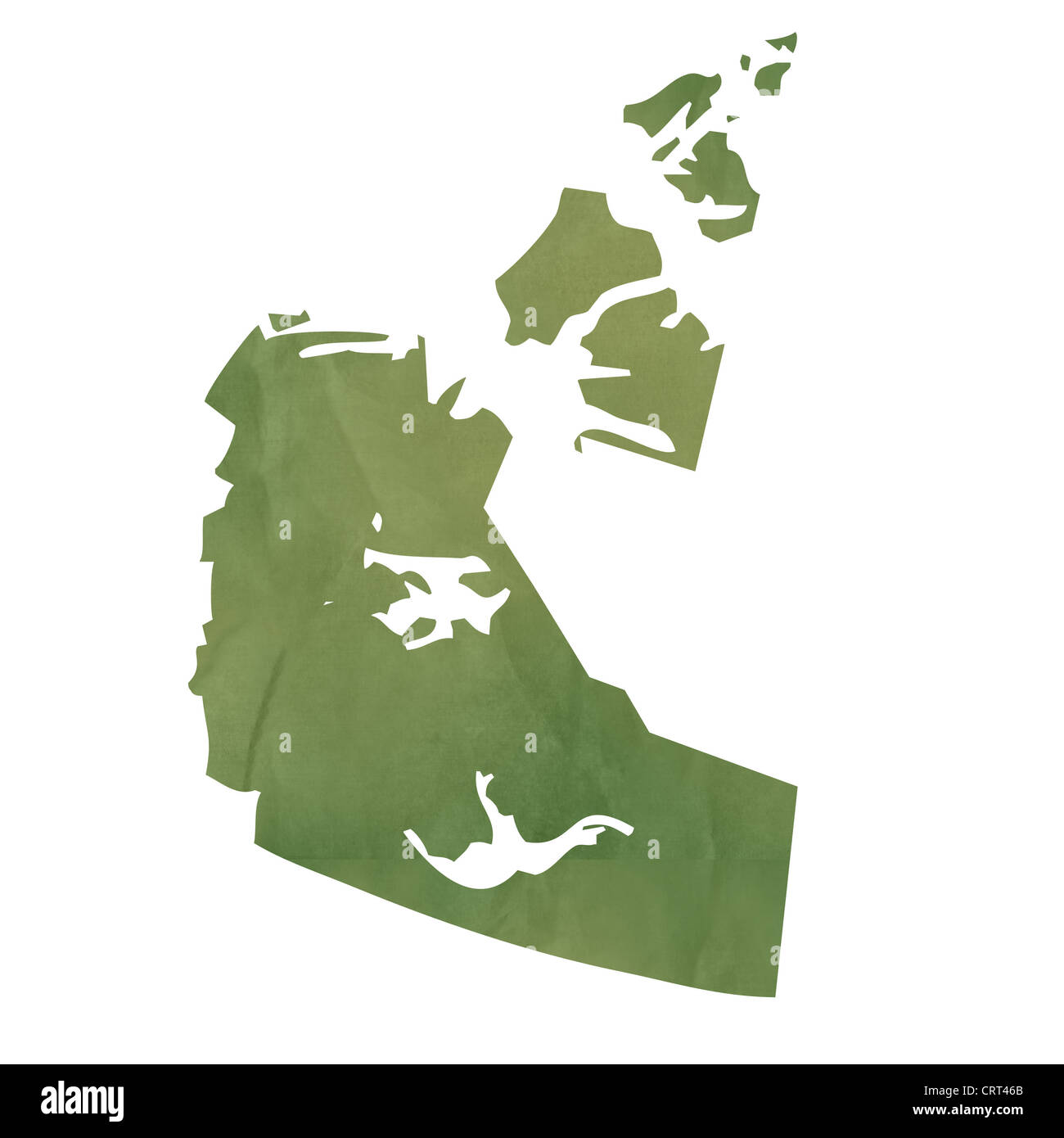 Territorios del Noroeste provincia de Canadá mapa en papel viejo verde aislado sobre fondo blanco. Foto de stock