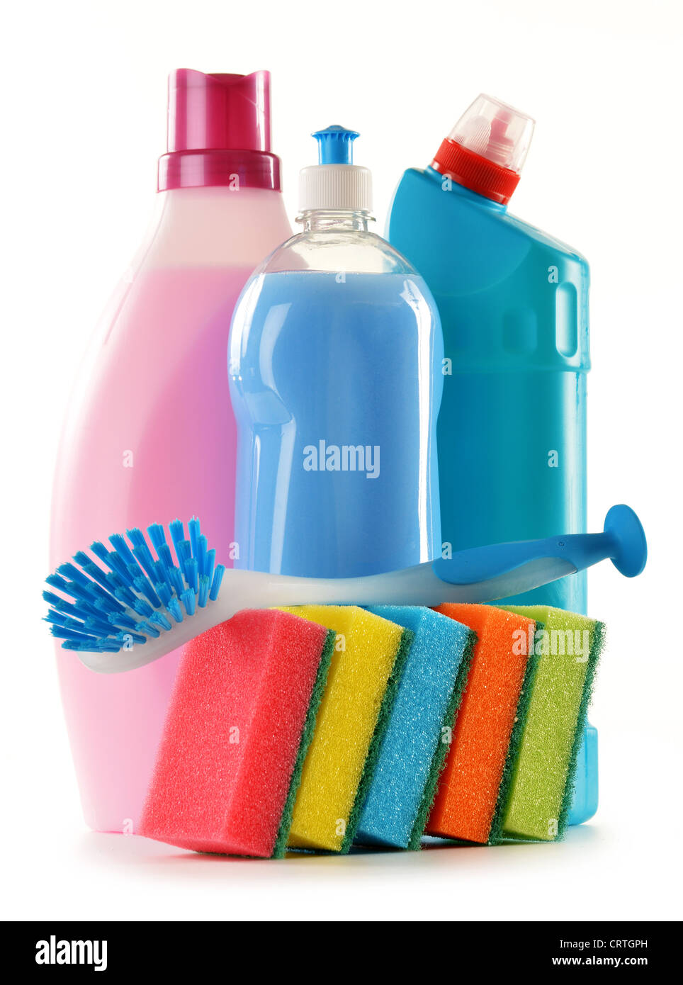 Botellas de detergente aislado en blanco Foto de stock