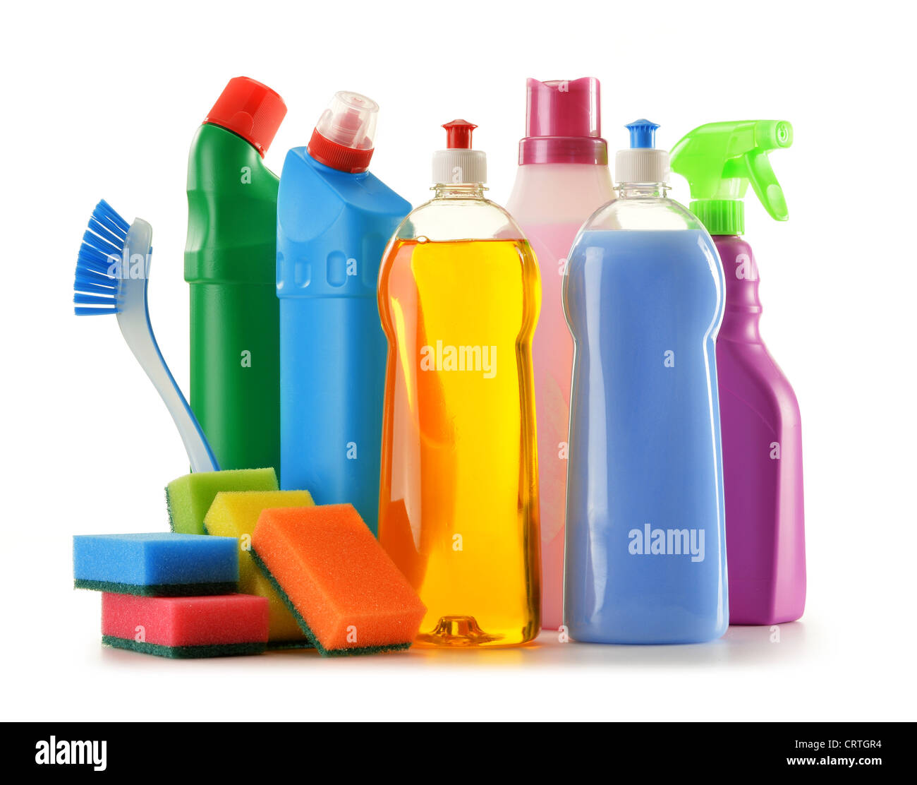 Botellas de detergente aislado en blanco Foto de stock