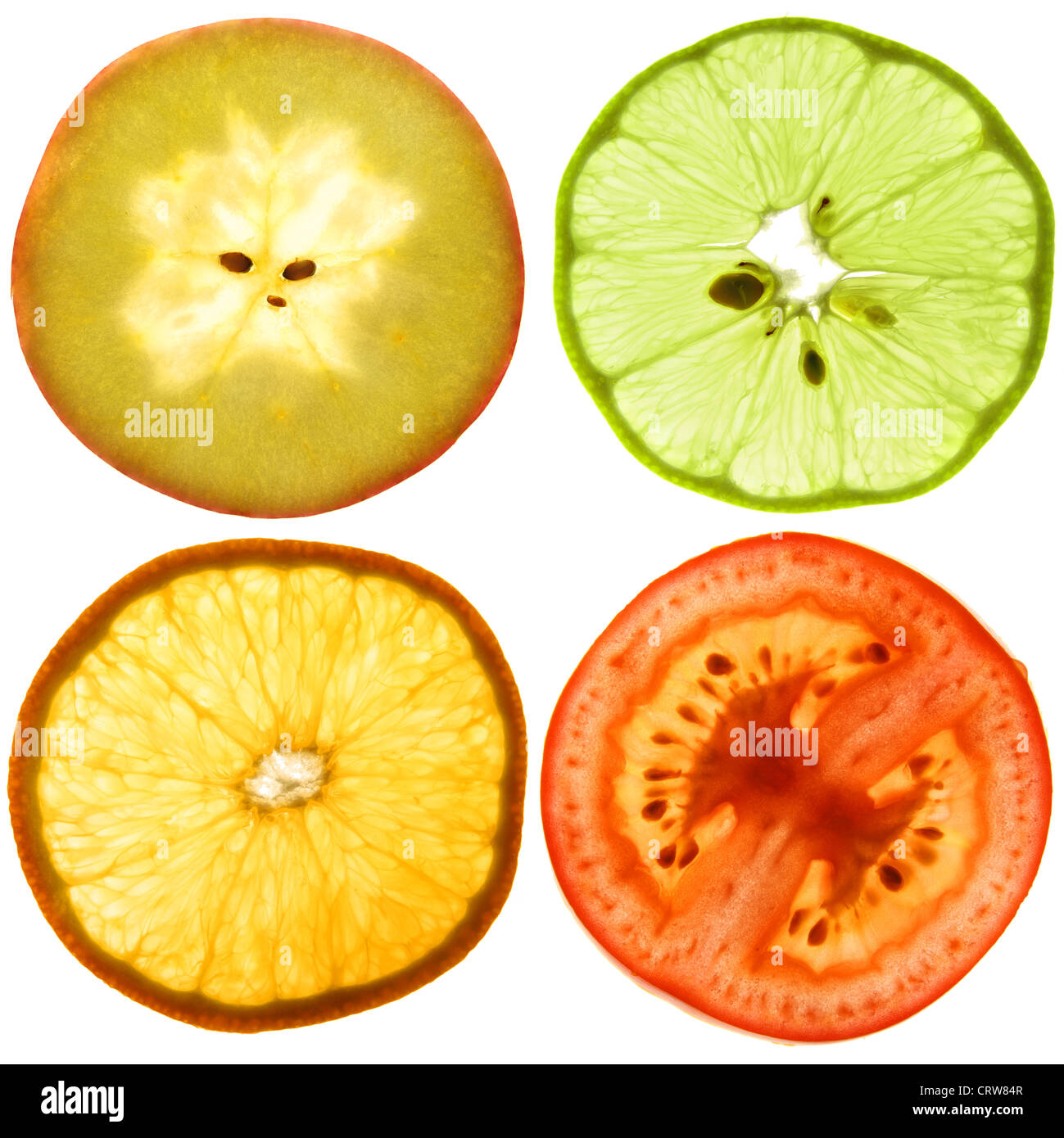 Cortes translúcidos de frutas Foto de stock