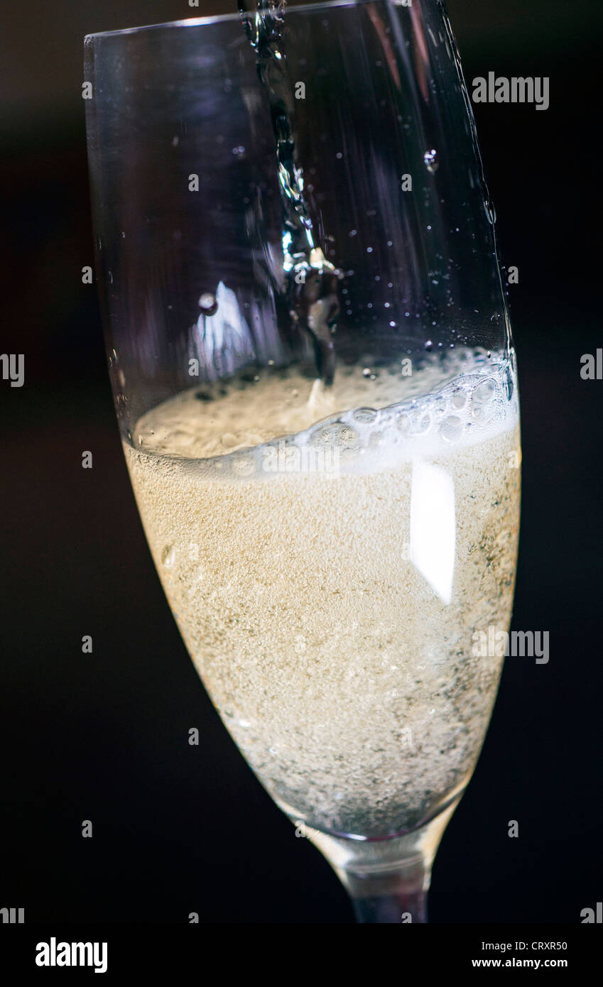 Europa vino espumoso italiano burbujas en un vaso Foto de stock