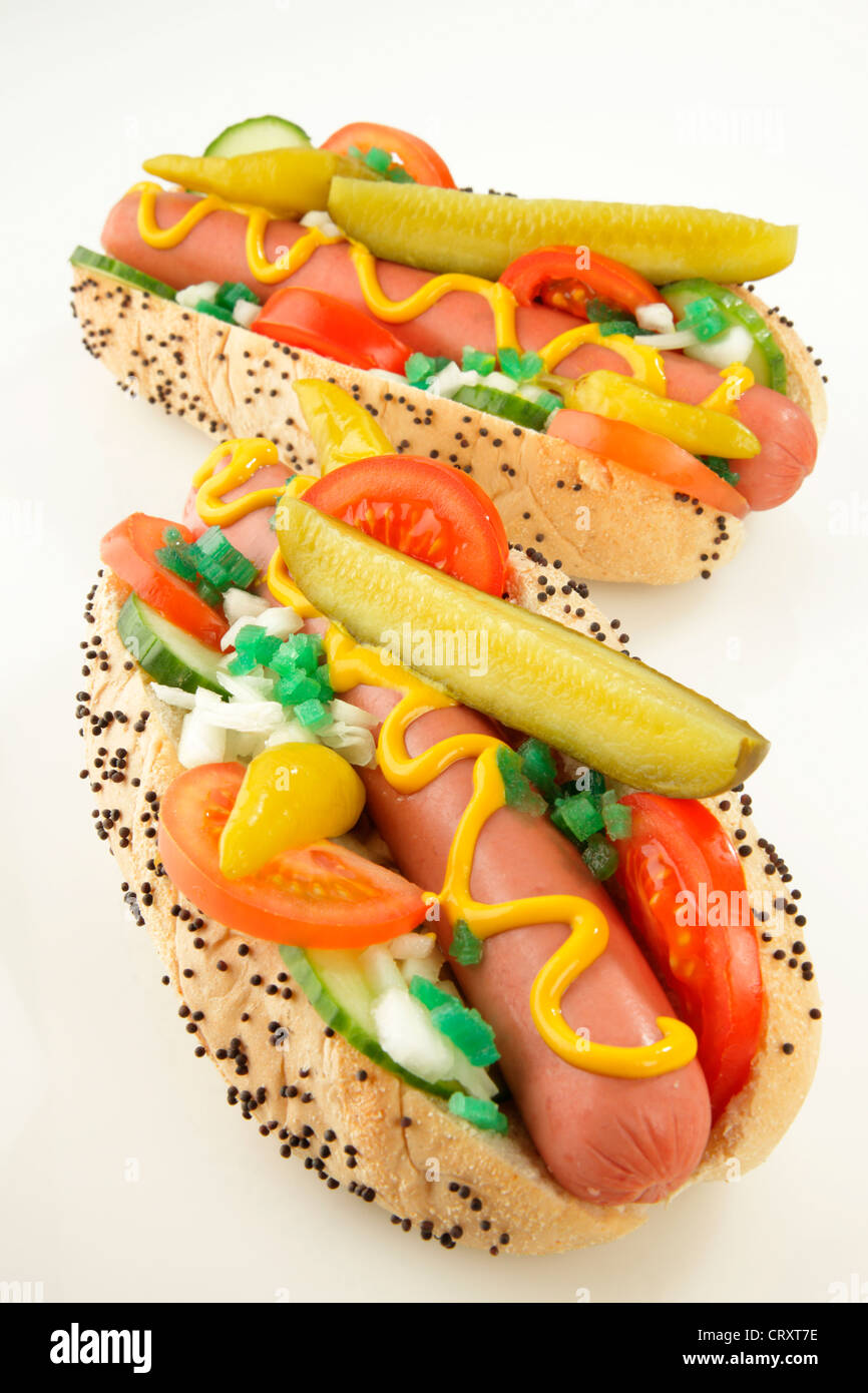 El estilo Chicago hot dogs Foto de stock