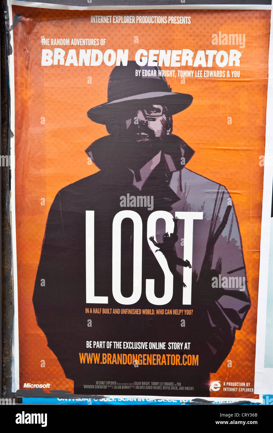 Cartel promocional de Lost, el segundo episodio de la serie animada Las aventuras aleatorias de Brandon Generator. Foto de stock