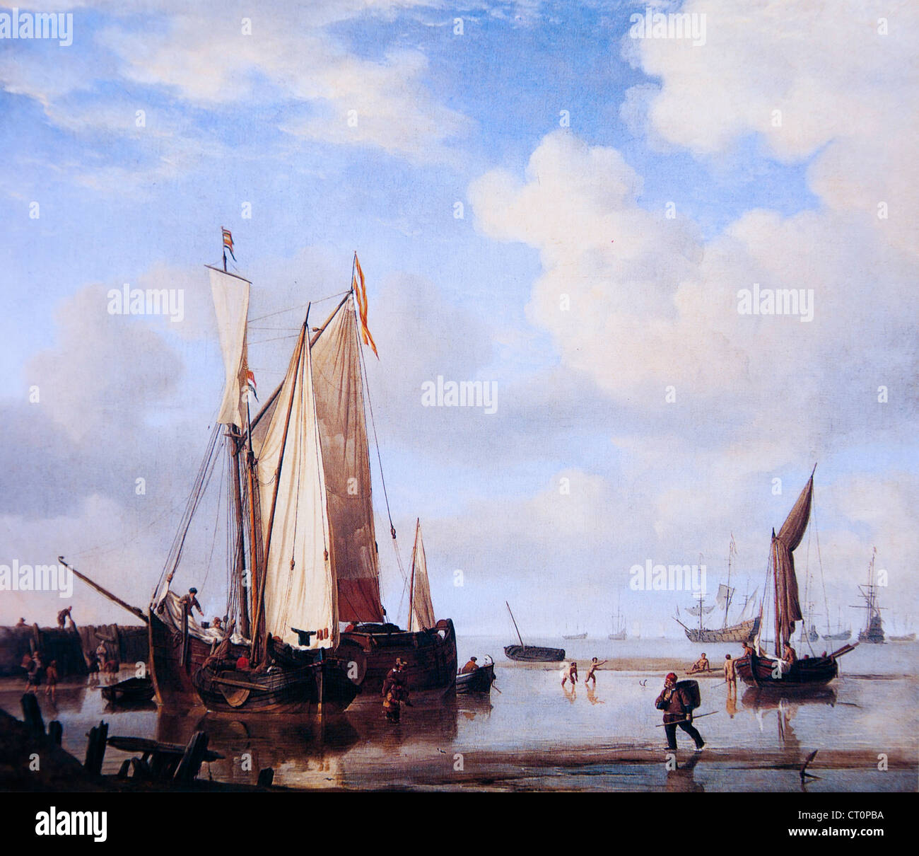 Willem van de Velde - barcos holandeses con marea baja. Foto de stock