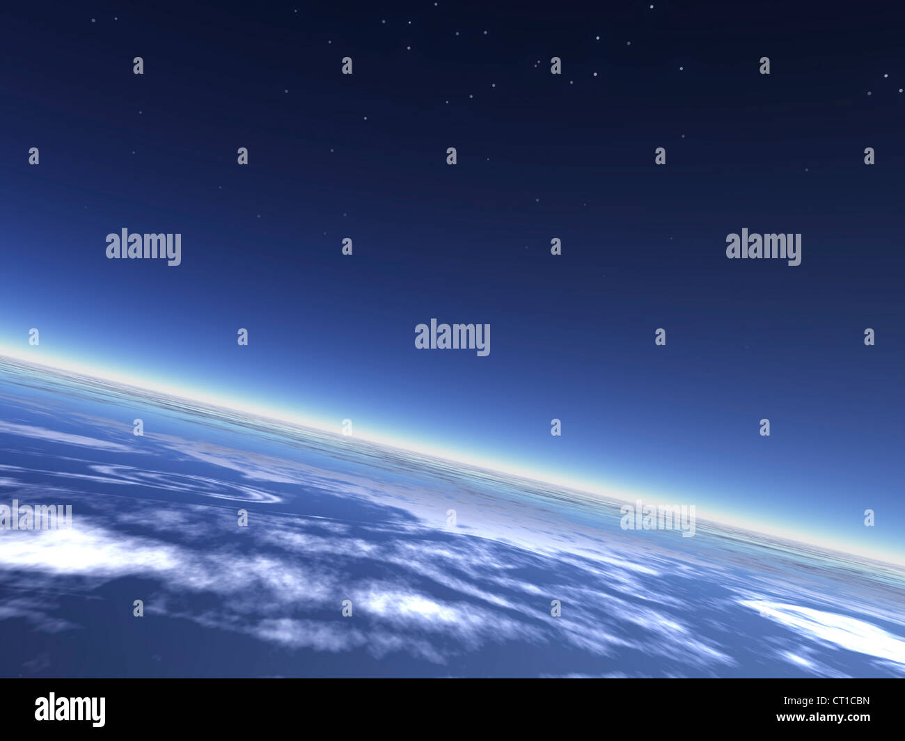 Planeta azul de la atmósfera de tierra y cielo nocturno - Erdatmosphäre mit Nachthimmel aus dem todos gesehen Foto de stock