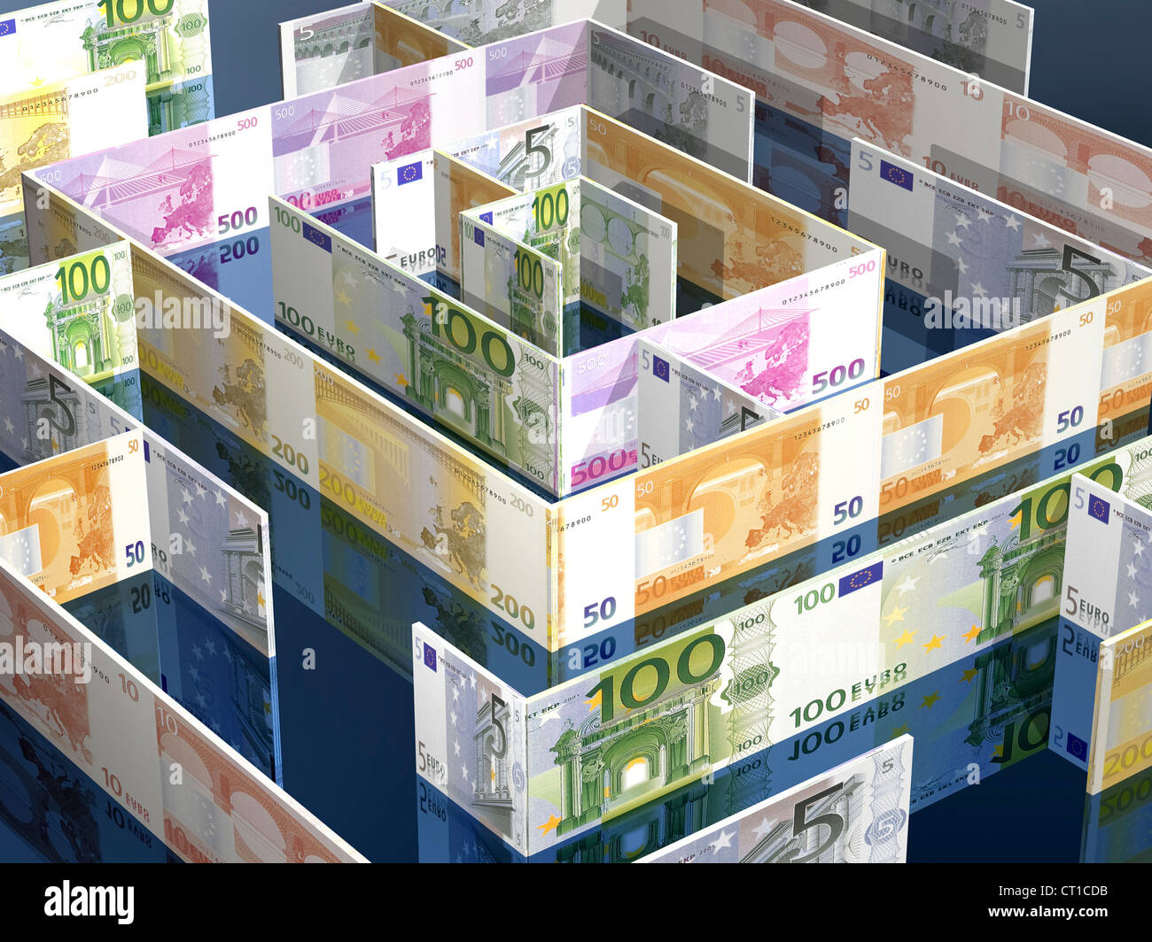 Laberinto de billetes de Euro - laberinto aus Euroscheinen Foto de stock
