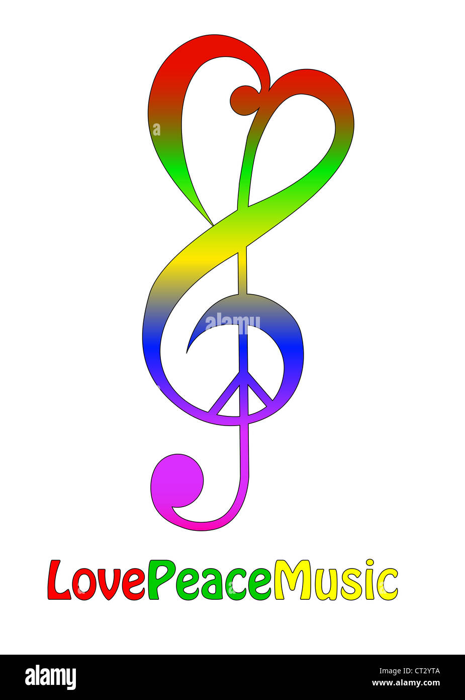 Aman la paz y la música, aislado en blanco Foto de stock